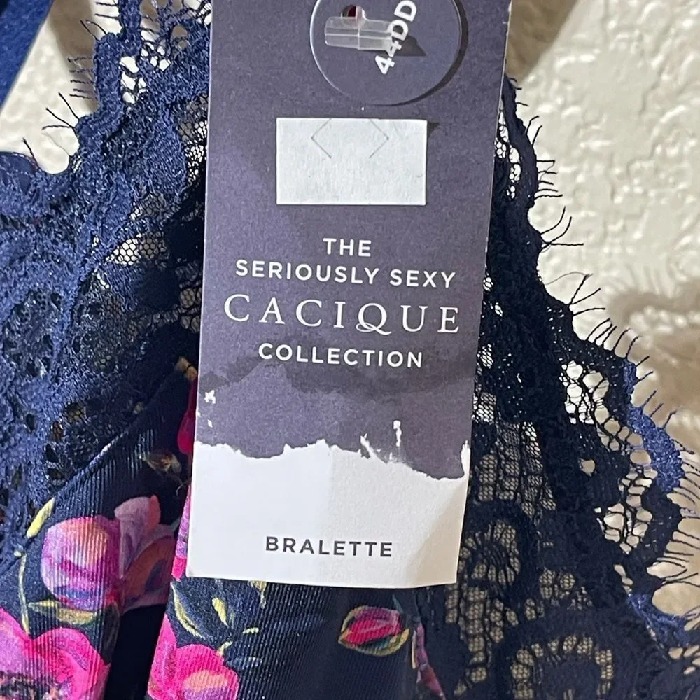 Cacique Navy and Pink Floral Lace Bralette